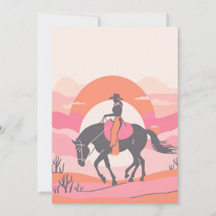 Convite Céus do Deserto com Cowgirl Andando seu Cavalo