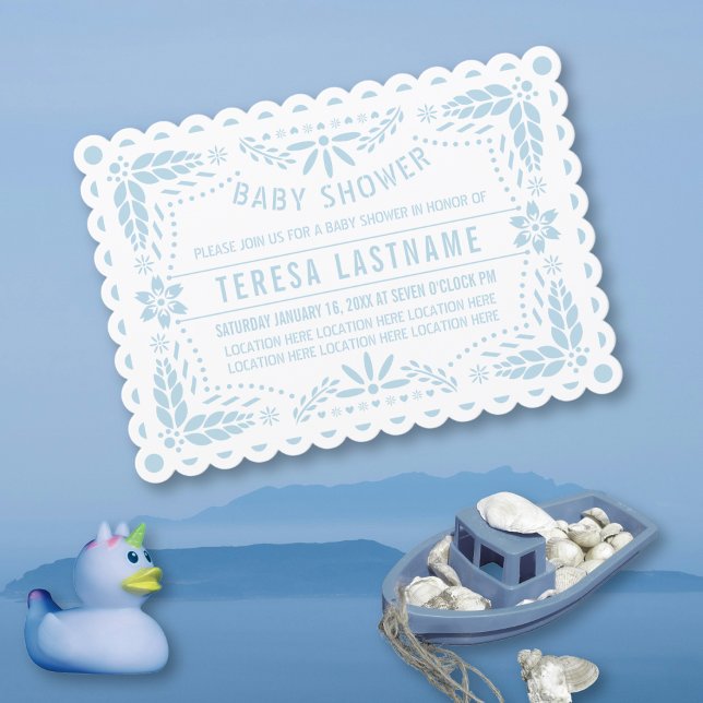 Convite Chá azul bebê picado branco bebê (Criador carregado)