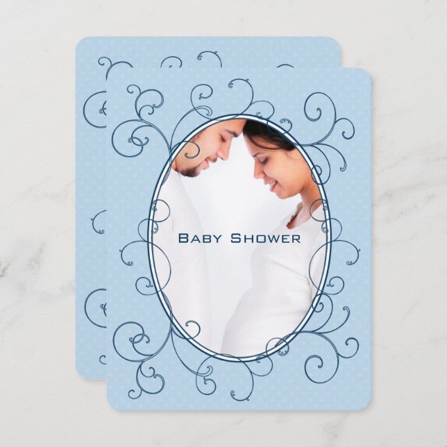 Convite Chá Azul de Foto do Bebê-Bebê do Bolinhas Antiquad (Frente/Verso)