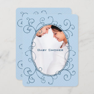 Convite Chá Azul de Foto do Bebê-Bebê do Bolinhas Antiquad