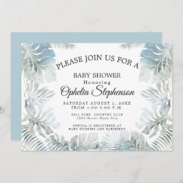 Convite Chá Azul Pálido Dusty, Cor de Água Botânica