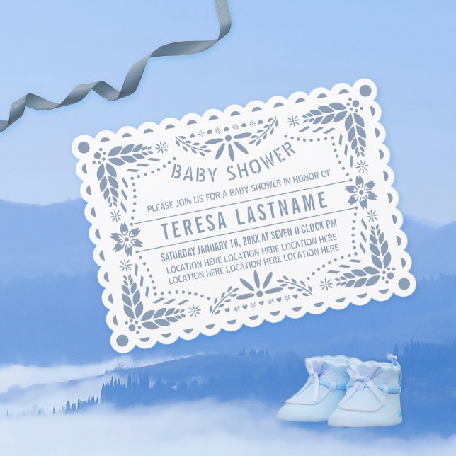 Convite Chá azul picado branco bebê picado (Criador carregado)