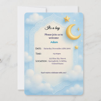 Convite Chá Baby Boy Invite - Design Elegante Azul