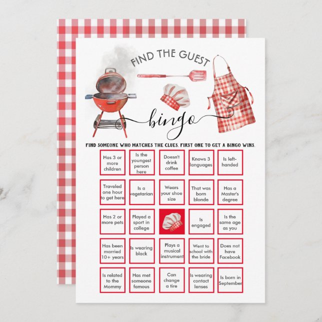 Convite Chá Baby-Q Encontre o convidado BINGO (Frente/Verso)