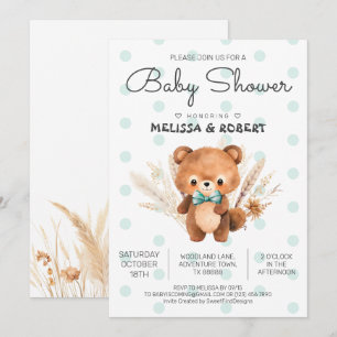Convite Chá Bear Polka Baby Boy