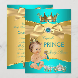 Convite Chá Bebê Príncipe Azul Ouro Bebê Moreno Menino