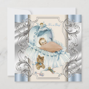 Convite Chá Beige e Blue Vintage Baby Boy