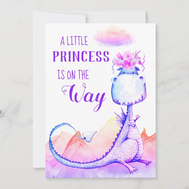 *~* Convite Chá Blue Purple Dragon Baby Girl (Frente)