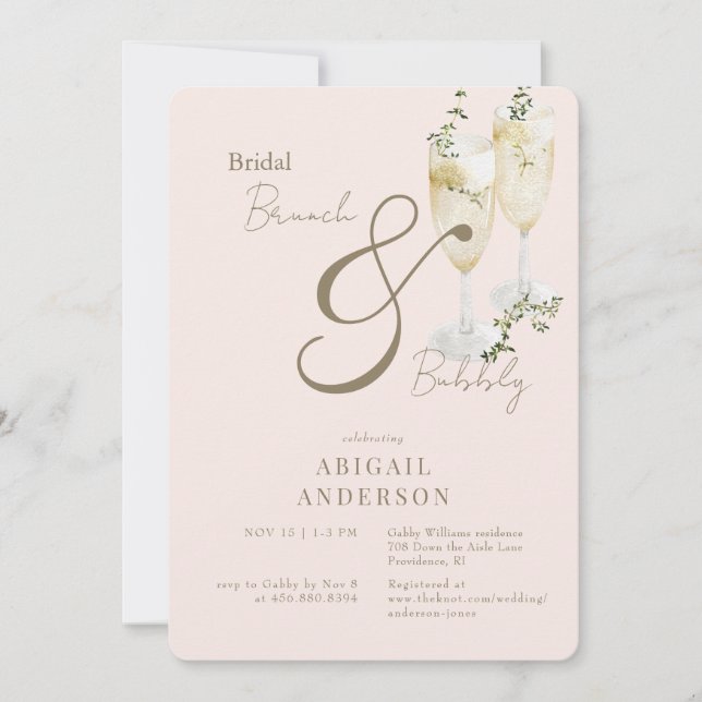 Convite Chá Blush Bridal Brunch e Bubble (Frente)
