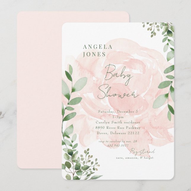 Convite Chá Blush Floral Sweet Baby Rounet (Frente/Verso)