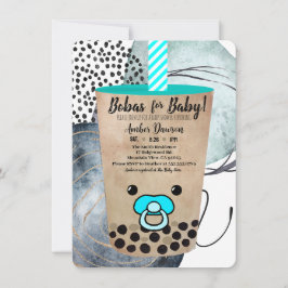 Convite Chá Boba em Aquarela Fofa para Churrasco de Bebê M