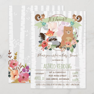 Convite Chá Boho Rustic Primavera Birch Woodland Twins