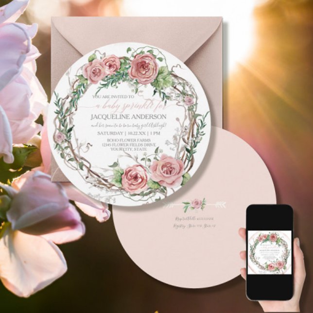 Convite Chá BOHO Watercolor Flower Wreath (Criador carregado)