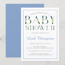 Convite Chá Bold Blue Floral Letters Baby Boy