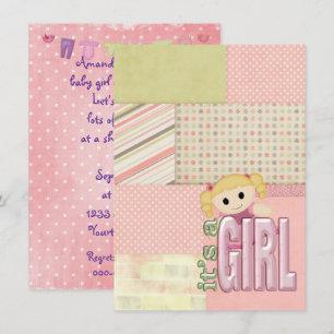 Convite Chá boneca no design de colcha