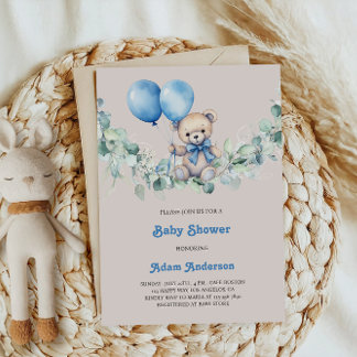 Convite Chá Bonito de Menino Convidado - Balões Azuis e Ur