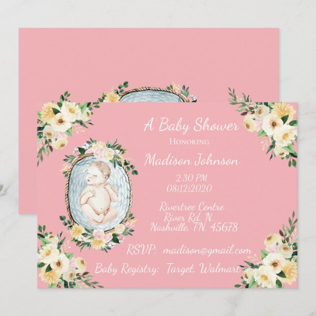 Convite Chá bonito de recém-nascidos (Frente/Verso)