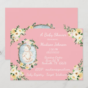 Convite Chá bonito de recém-nascidos, cor-de-rosa