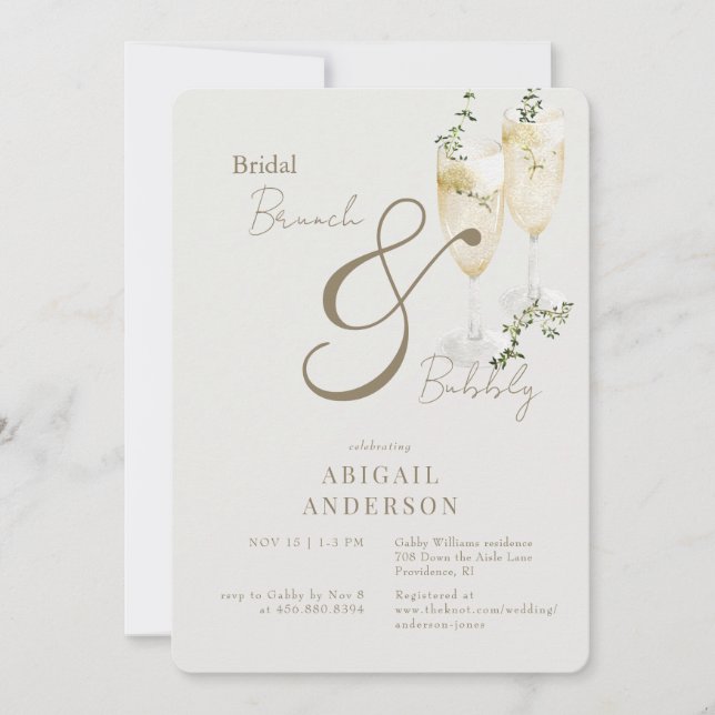 Convite Chá Bridal Beige Brunch e Bubbles (Frente)