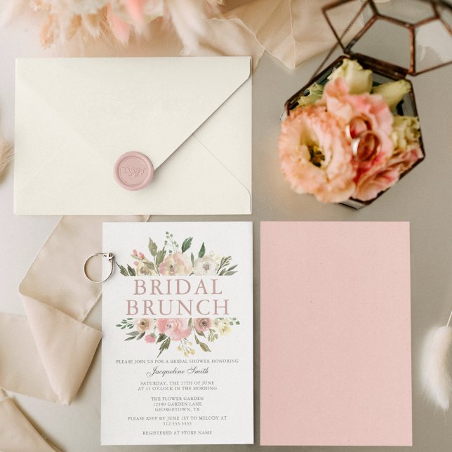 Convite Chá Bridal Floral Rosa Elegante Brunch (Criador carregado)