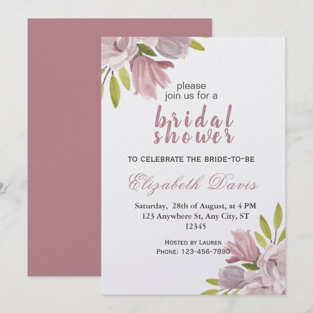 Convite Chá Bride Floral (Frente/Verso)