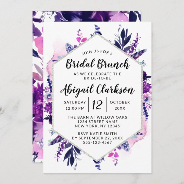 Convite Chá Brunsal Floral de Brida de Aquarela Encantado (Frente/Verso)