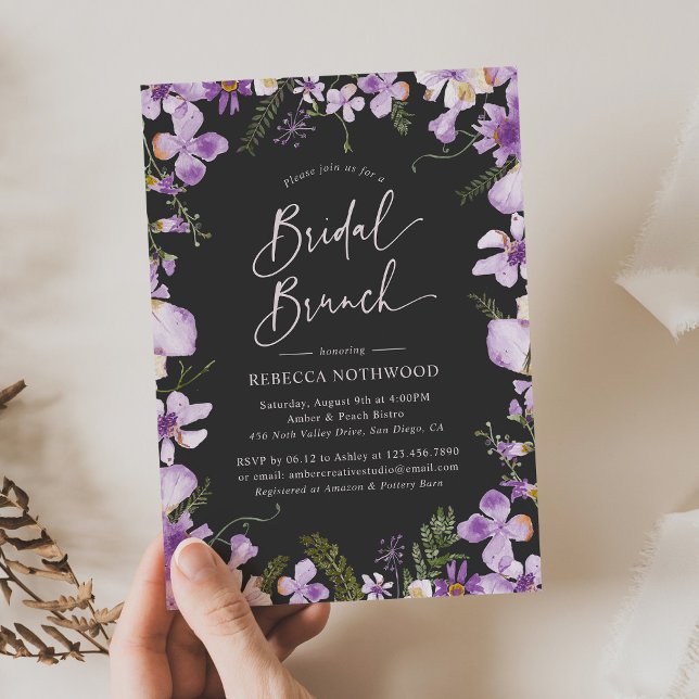 Convite Chá Brunt Floral Bridal Lavanda Moderna (Criador carregado)