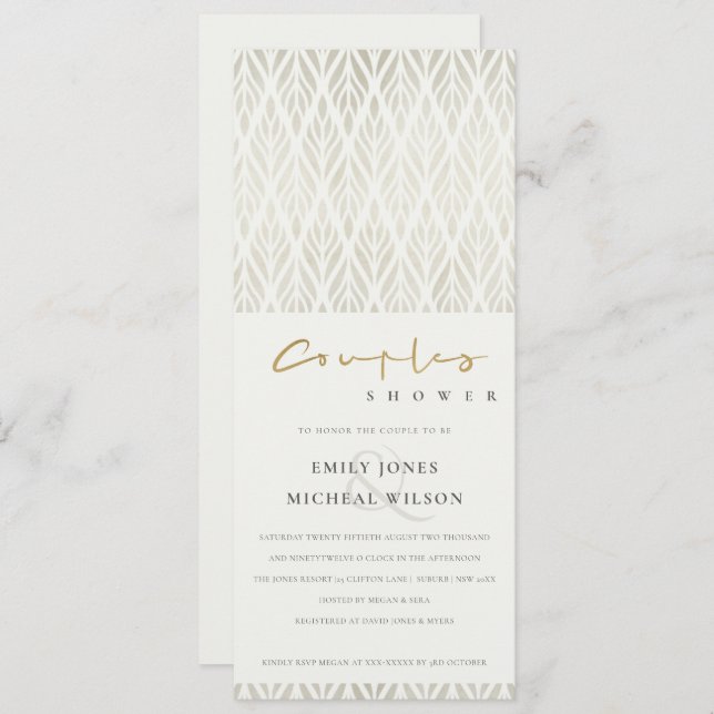 CONVITE CHÁ CASAIS DE PRATA BRANCA DECO MODERNO ART MODERN (Frente/Verso)