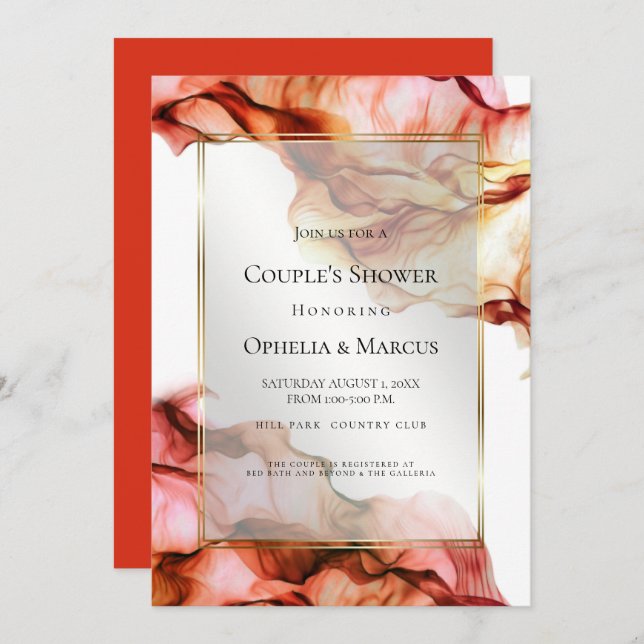 Convite CHÁ casal | Abstrato Ink Autumn Colunas 4 (Frente/Verso)