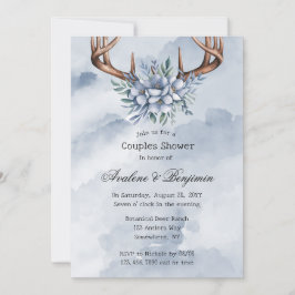 Convite Chá Casal de Casamento Floral Azul Boho Deer Antle