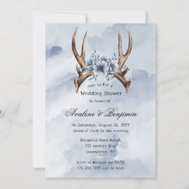 Convite Chá Casal de Casamento Floral Azul Boho Deer Antle