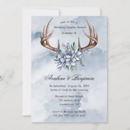 Convite Chá Casal de Casamento Floral Azul Boho Deer Antle