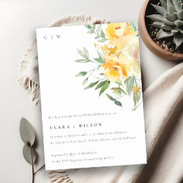 Convite Chá Casal de Rosa de Flor com Aquarela Amarela