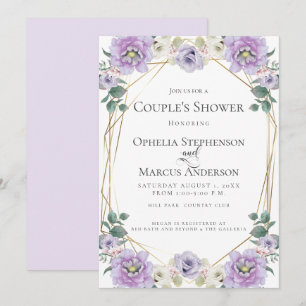 Convite CHÁ CASAL  Lavanda Peony Flower Dourado Quadro