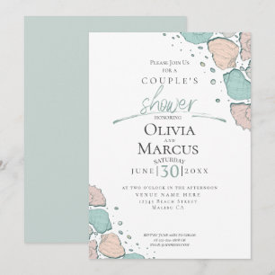 Convite Chá Casal  Praia, Selo, Coral e Teal