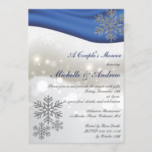 Convite Chá Casal Real Blue Silver Snowflakes
