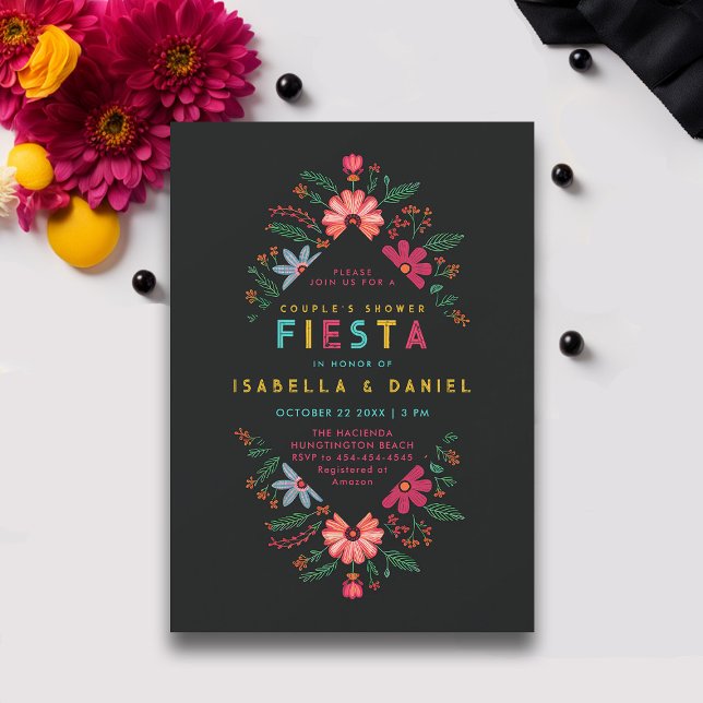 Convite Chá Casal Russo de Casamento Rancho Fiesta (rancho mexican wedding couple shower invitation hacienda bright flowers elegant coed fiesta)