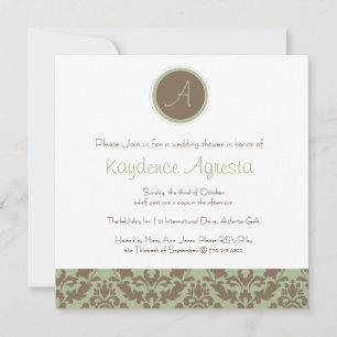 Convite Chá Casamento tema damasco Castanho/Sage