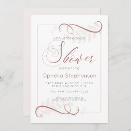 Convite Chá Castanho Moderno e Folhas de Creme Pálido