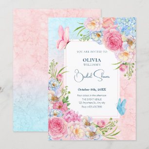 Convite Chá chá de panela de flores cor-de-água rosa-azul