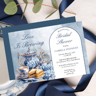 Convite Chá Chá de panela Floral Floral Azul Elegante