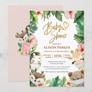 Convite Chá Cinza Floral Rosa Safari 