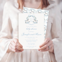 Chá clássico de bebê do cavalo de balanço azul