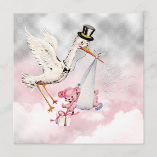 Convite Chá cor-de-rosa do bebé da cegonha