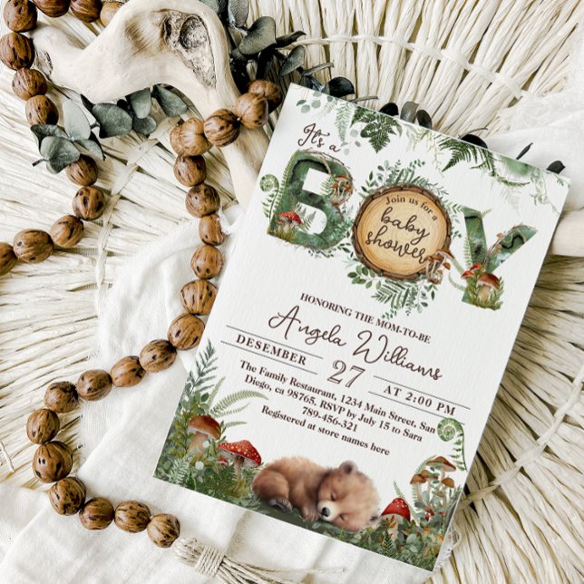 Convite Chá da Adventure Woodland Mushroom Fern Baby Boy (Criador carregado)