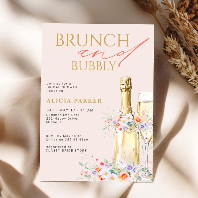 Convite Chá da noiva com brunch e garrafa de champanhe esp (Criador carregado)