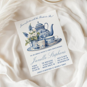 Convite Chá da Noiva em Porcelana Azul Toile Vitoriana Fes