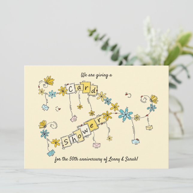 Convite Chá da placa de aniversário do ouro (Em pé/Frente)