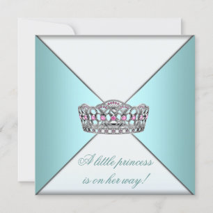 Convite Chá da Princesa Tiara Teal White Baby Girl