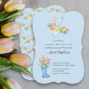 Convite Chá das Flores da primavera Chá de fraldas Azul da
